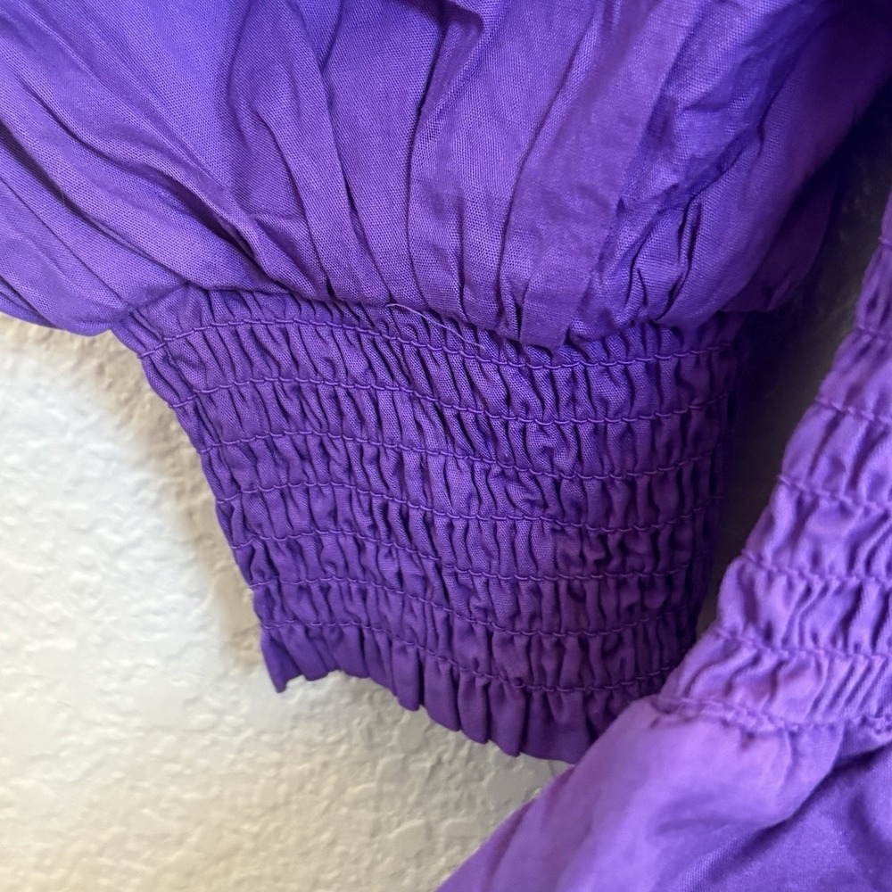 NWT Never A Wallflower Purple Smocked Waist Romper Size Large Cotton Puff Sleeve - Picture 7 of 8